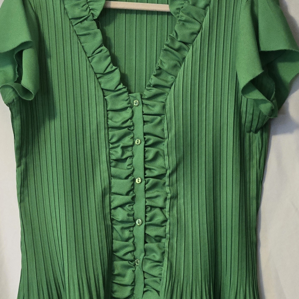 Milano Green Ruffled Flutter Sleeve Blouse